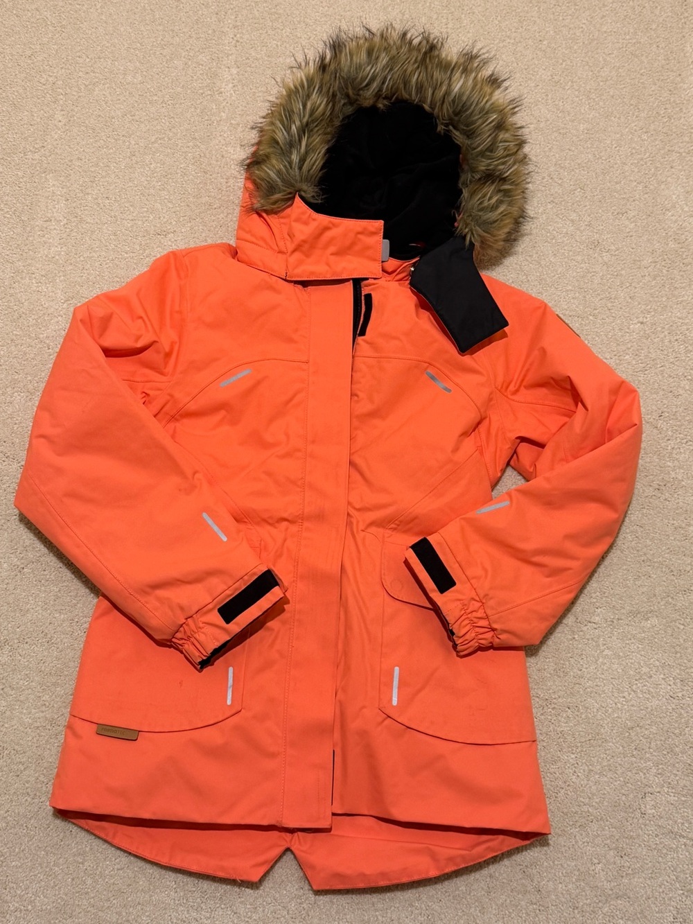 Reima girls Orange Parka with Faux-Fur Hood
